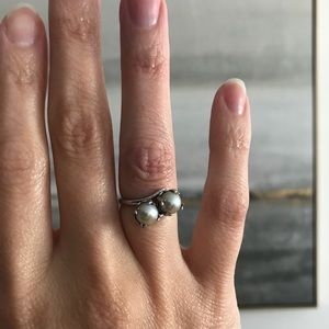 Dual Black Pearl + Sterling Silver Ring